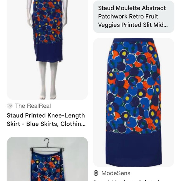 Staud Abstract Fruits and Veggie Blue Midi Knee Length Zip Back Colorful Skirt - Picture 13 of 16